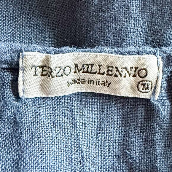 TERZO MILLENNIO | 100% Italian Linen Navy Blue Blouse Cap Sleeve Tunic | Size 1X - Picture 7 of 7
